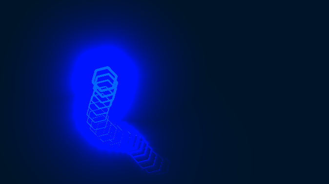A blue chain of hexagons wobbles across the screen. It glows dramatically towards its head, and fades off at the tail into the gloom. It looks almost as if it were the wireframe of a 3D, hexagonal worm.